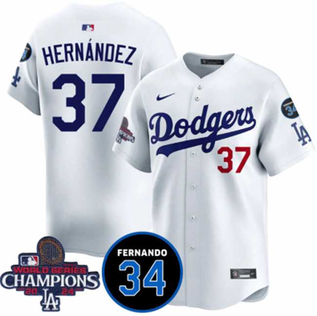Men%27s Los Angeles Dodgers #37 Teoscar Hernandez White 2024 World Series Champions With Fernando Memorial Patch Vapor Premier Home Limited Stitched Jersey Dzhi->los angeles dodgers->MLB Jersey